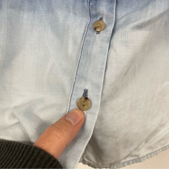 J Jill Chambray Dip Dye Long Sleeve Button Front Blouse Womens L Blue Coastal - Picture 3 of 8